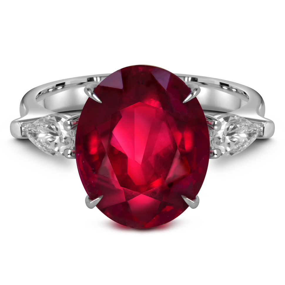 Кольцо из белого золота с бриллиантами и рубином (060556)