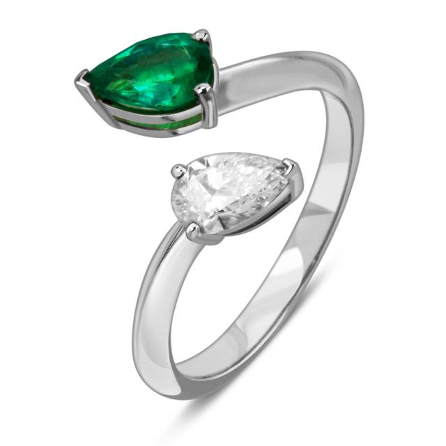 Кольцо из белого золота с бриллиантом и изумрудом (059170)