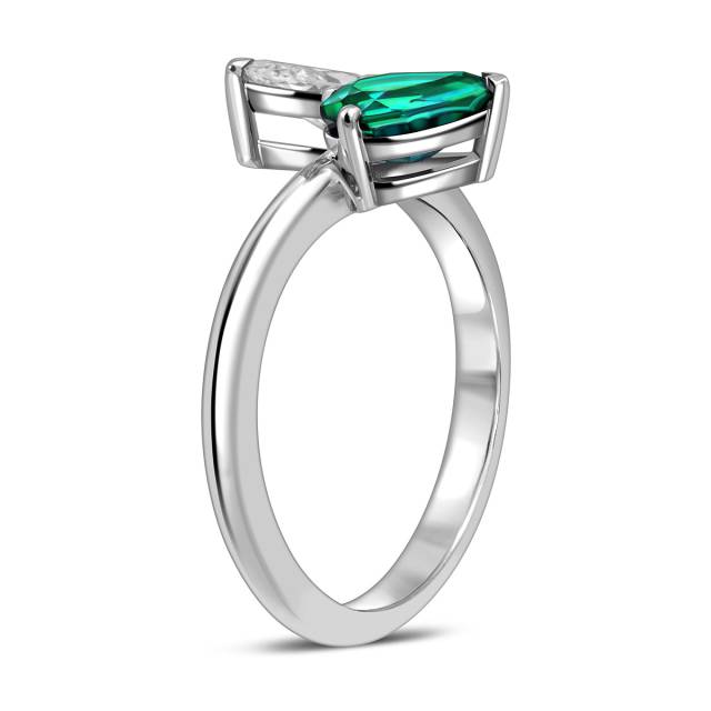 Кольцо из белого золота с бриллиантом и изумрудом (059170)
