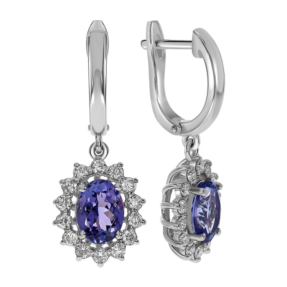 Серьги из белого золота с бриллиантами и танзанитами (061639)