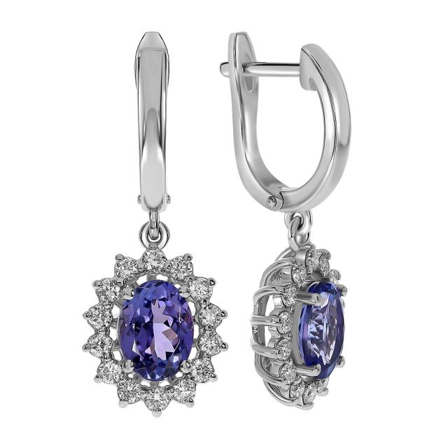Серьги из белого золота с бриллиантами и танзанитами (061639)