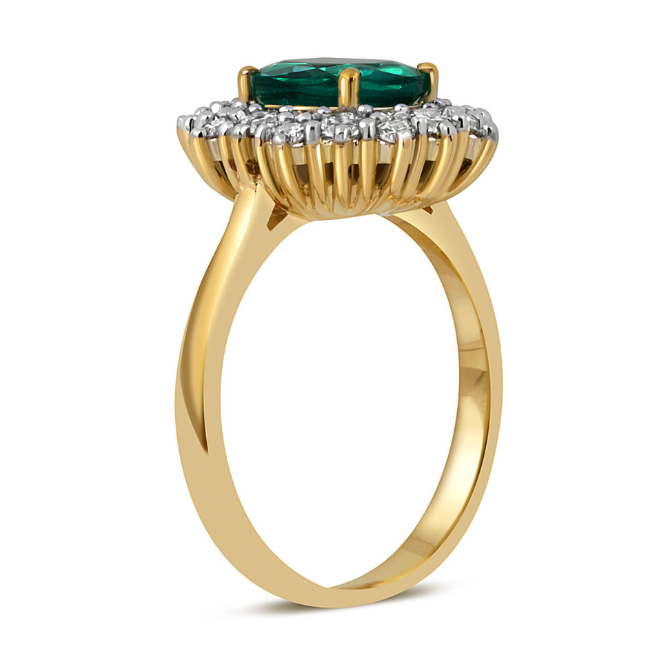 Кольцо из жёлтого золота с бриллиантами и изумрудом (052370)