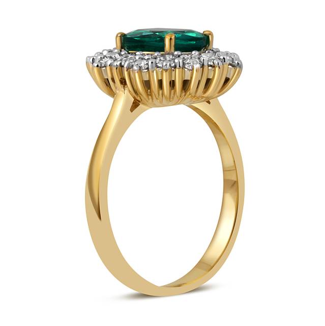 Кольцо из жёлтого золота с бриллиантами и изумрудом (052370)