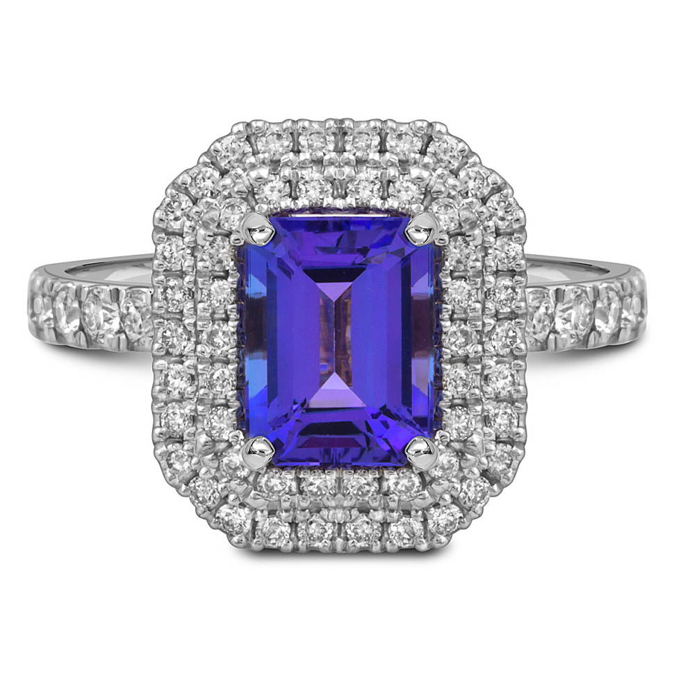 Кольцо из белого золота с бриллиантами и танзанитом (055123)