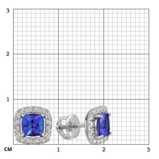Серьги пусеты из белого золота с бриллиантами и танзанитами (055710)
