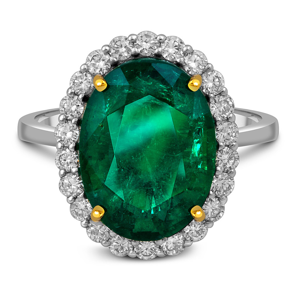 Кольцо из белого золота с бриллиантами и изумрудом (055062)