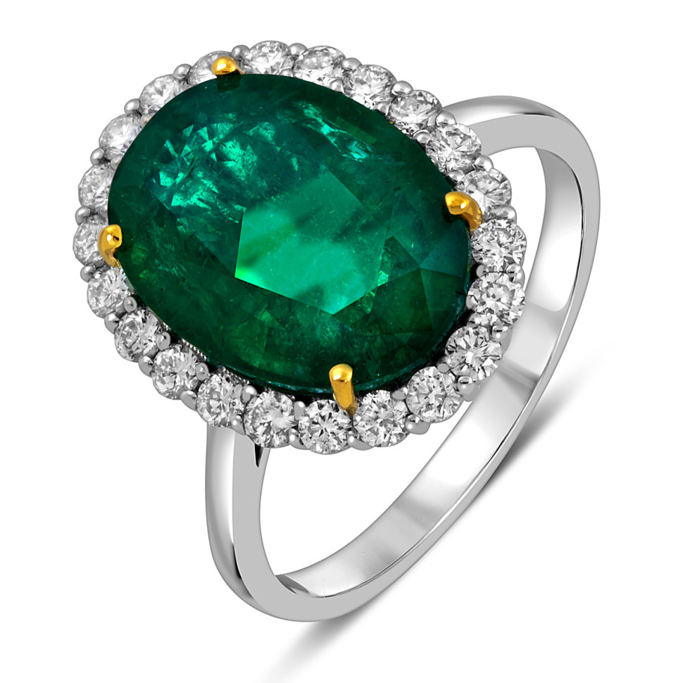 Кольцо из белого золота с бриллиантами и изумрудом (055062)