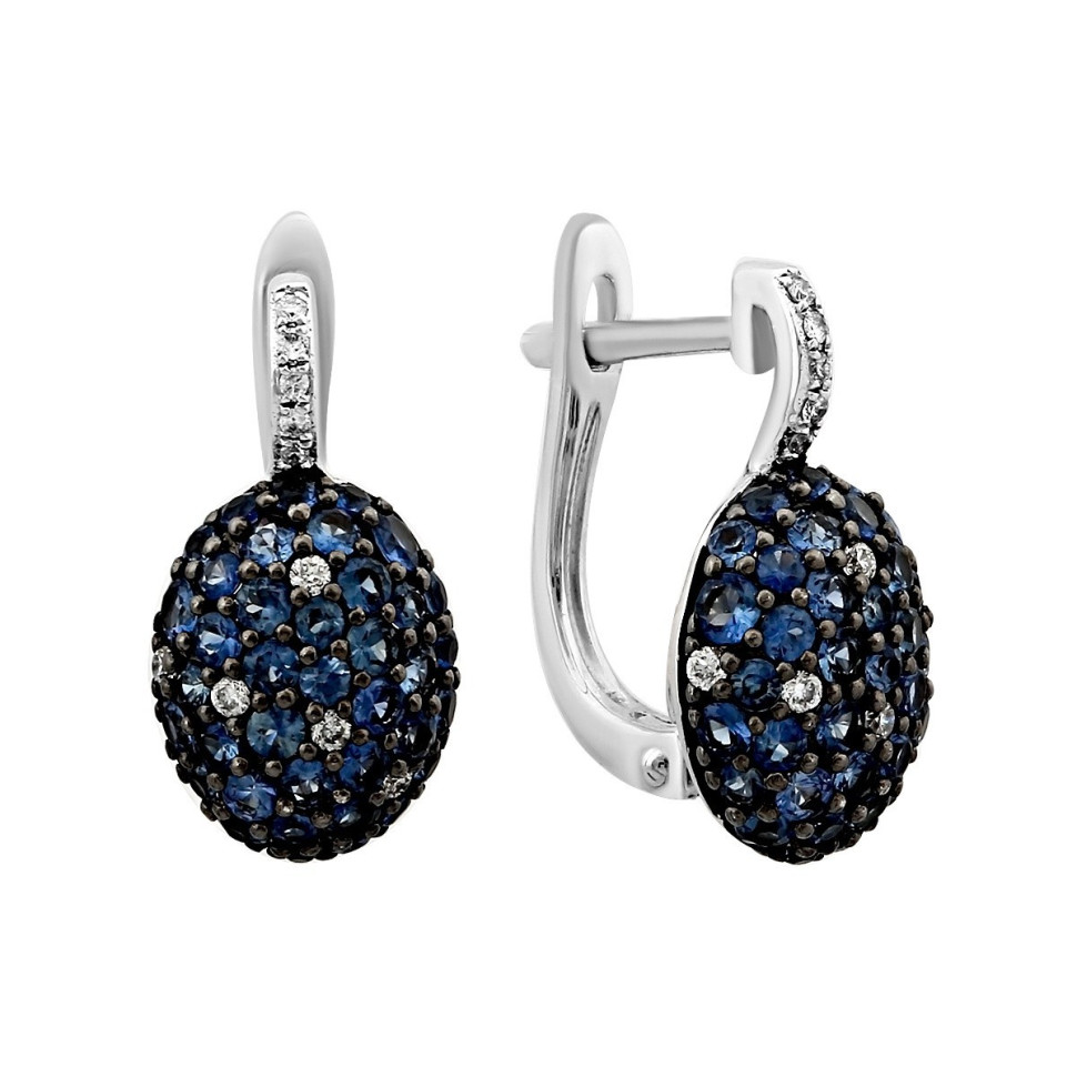 Серьги из белого золота с бриллиантами и сапфирами (012813)