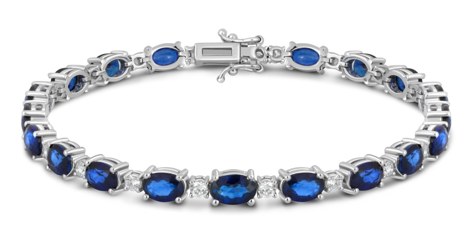 Браслет из белого золота с бриллиантами  и сапфирами (039460)