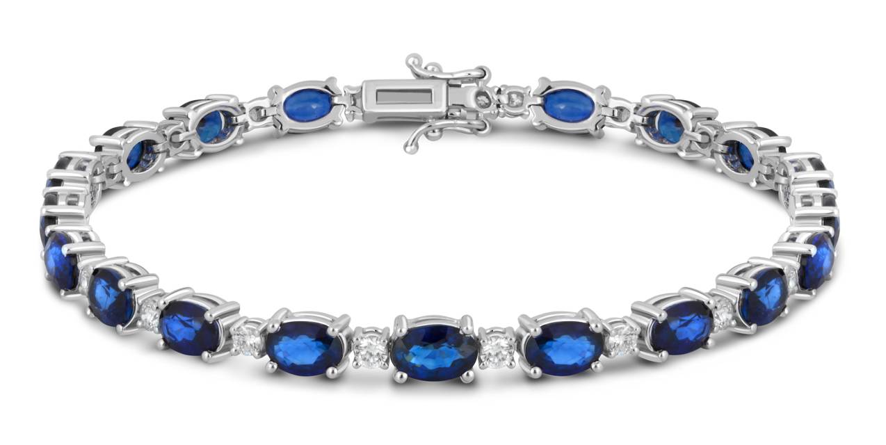 Браслет из белого золота с бриллиантами  и сапфирами (039460)