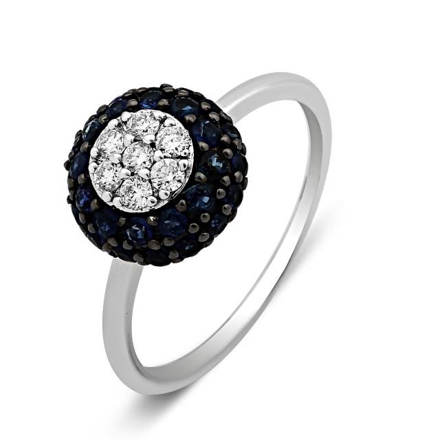 Кольцо из белого золота с бриллиантами и сапфирами (012748)