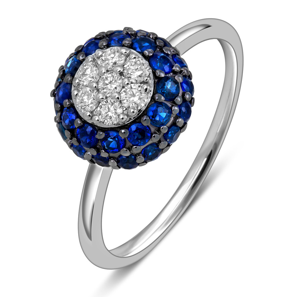 Кольцо из белого золота с бриллиантами и сапфирами (012748)
