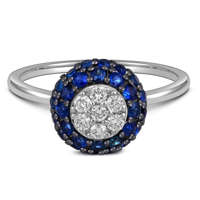 Кольцо из белого золота с бриллиантами и сапфирами (012748)