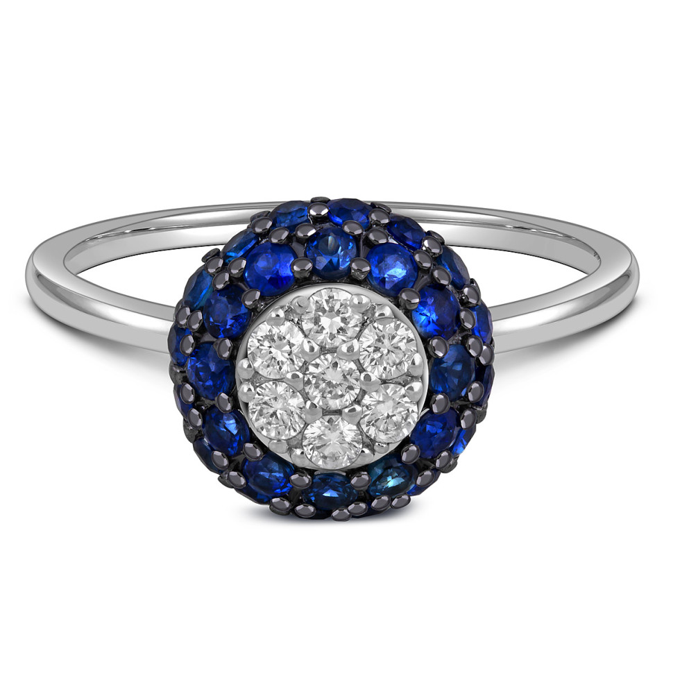 Кольцо из белого золота с бриллиантами и сапфирами (012748)