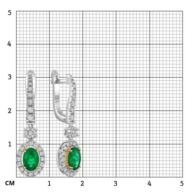 Серьги из белого золота с бриллиантами и изумрудами (049572)