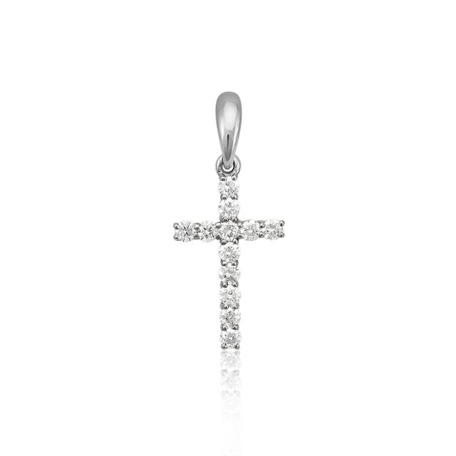 Кулон крест из белого золота с бриллиантами (052808)