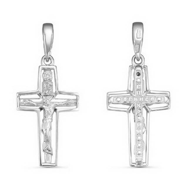 Кулон крест из белого золота с бриллиантом (061242)