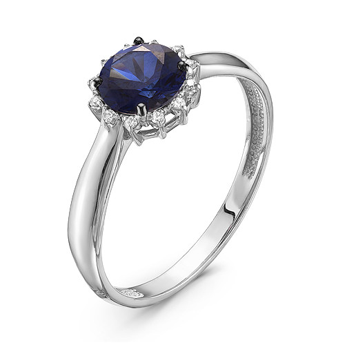 Кольцо из белого золота с бриллиантами и гидротермальным сапфиром (039976)