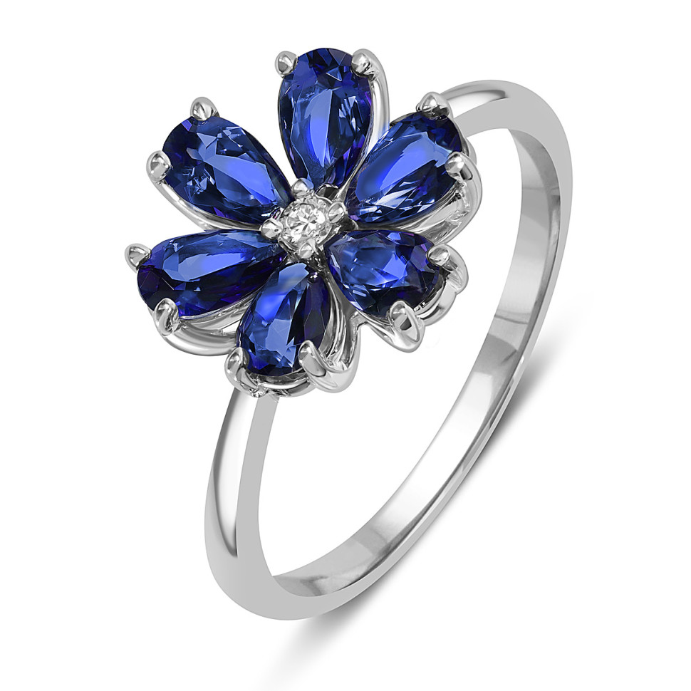 Кольцо из белого золота с бриллиантом и сапфирами (053790)