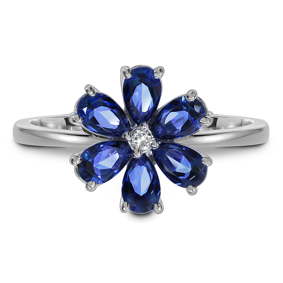 Кольцо из белого золота с бриллиантом и сапфирами (053790)