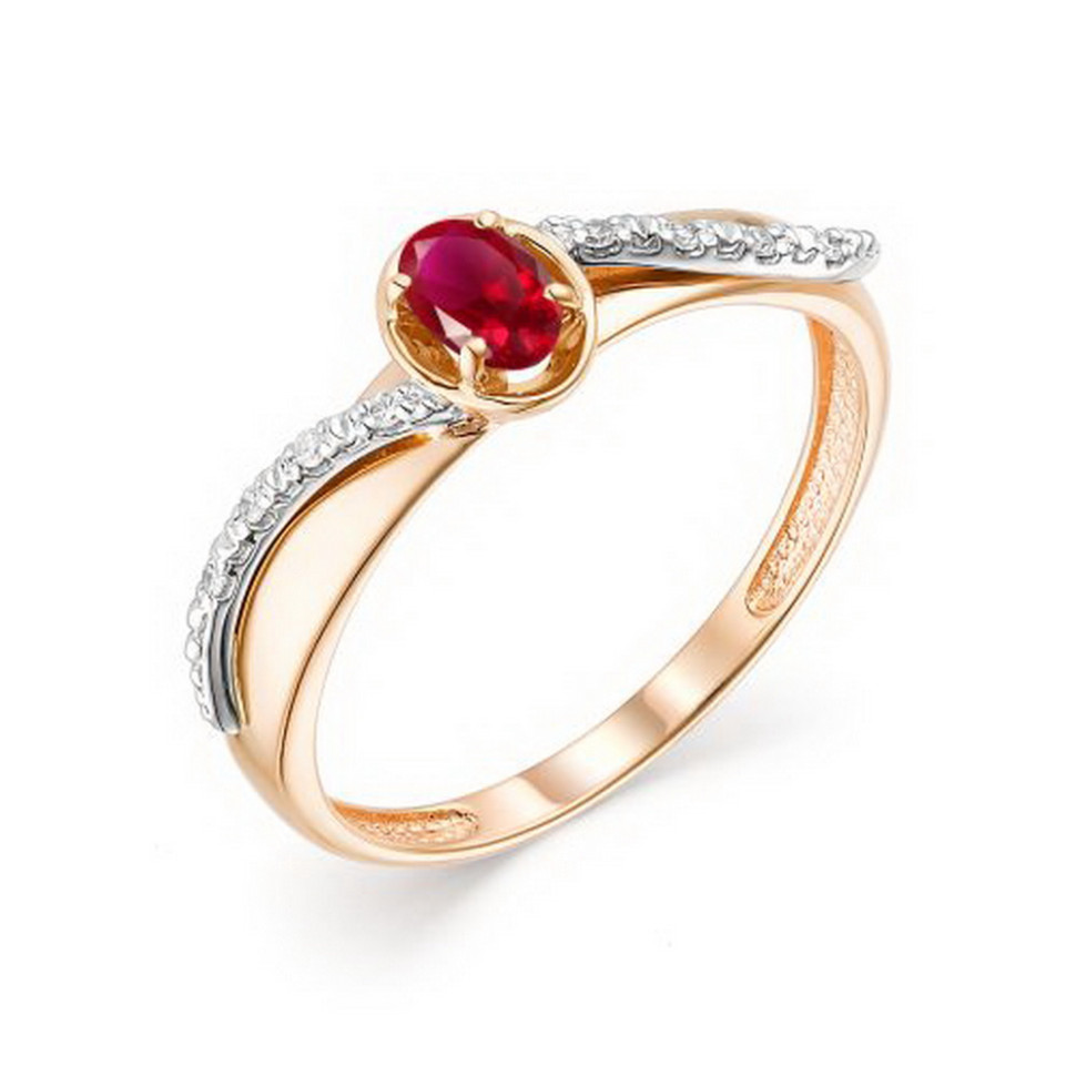 Кольцо из красного золота с бриллиантами и рубином (043368)
