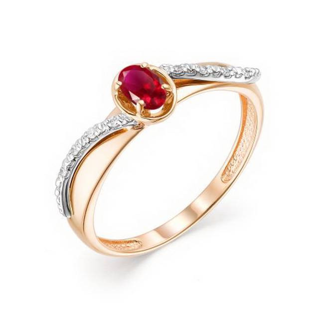 Кольцо из красного золота с бриллиантами и рубином (043368)
