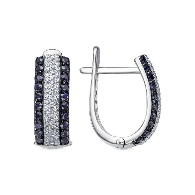 Серьги из белого золота с бриллиантами и сапфирами (058854)