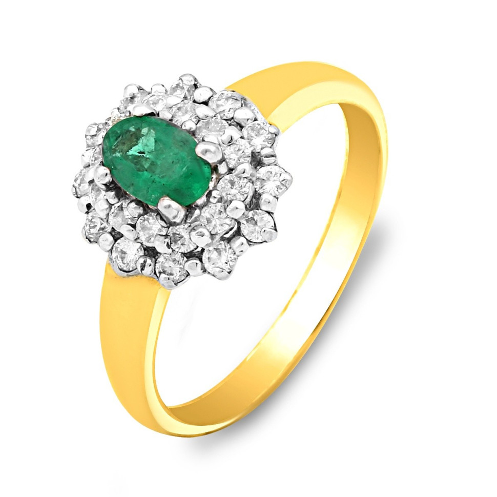 Кольцо из жёлтого золота с бриллиантами и изумрудом (018433)