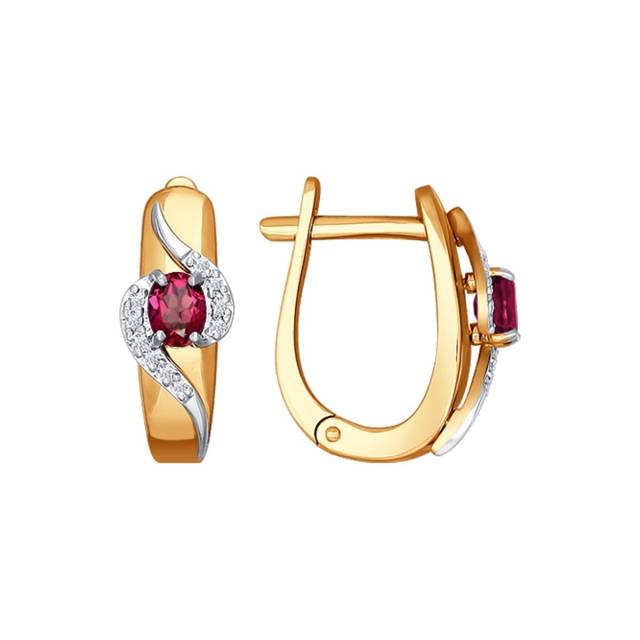 Серьги из красного золота с бриллиантами и рубинами (025162)