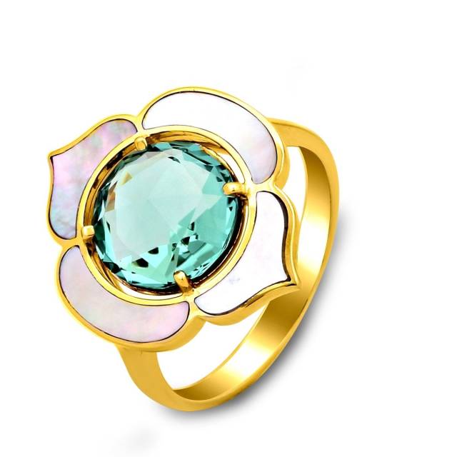 Кольцо из жёлтого золота с кварцем и перламутром (026810)