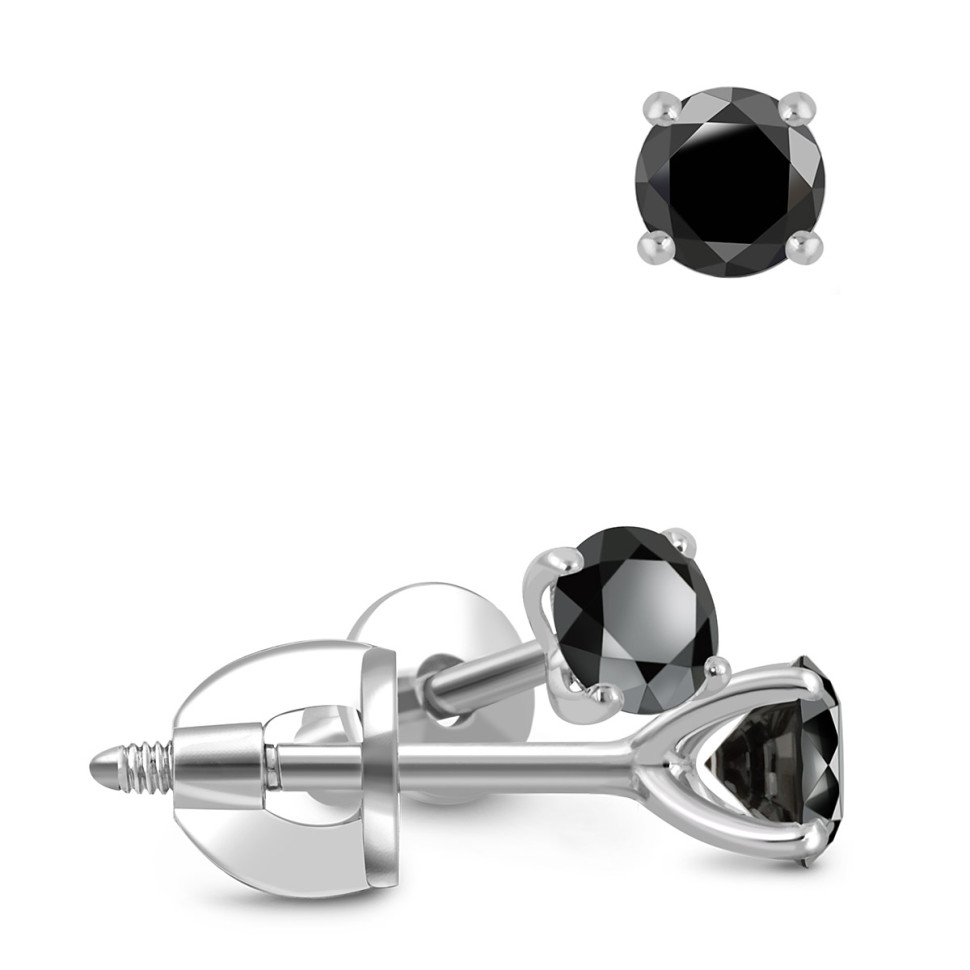 Серьги пусеты из белого золота с чёрными бриллиантами (043862)