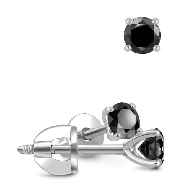 Серьги пусеты из белого золота с чёрными бриллиантами (043862)