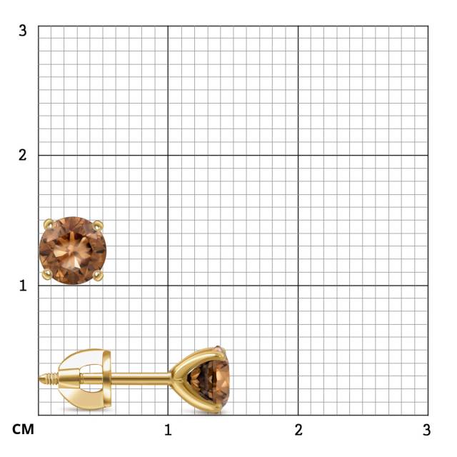 Серьги пусеты из жёлтого золота с коньячными бриллиантами (053590)