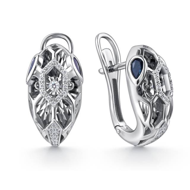 Серьги из белого золота с бриллиантами и сапфирами (060374)