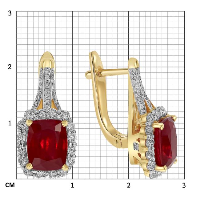 Серьги из жёлтого золота с бриллиантами и рубином (060559)