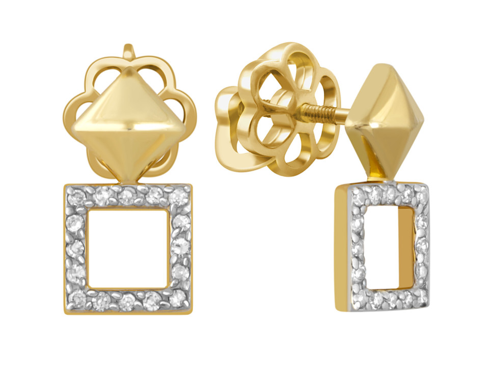 Серьги пусеты из жёлтого золота с бриллиантами (046343)