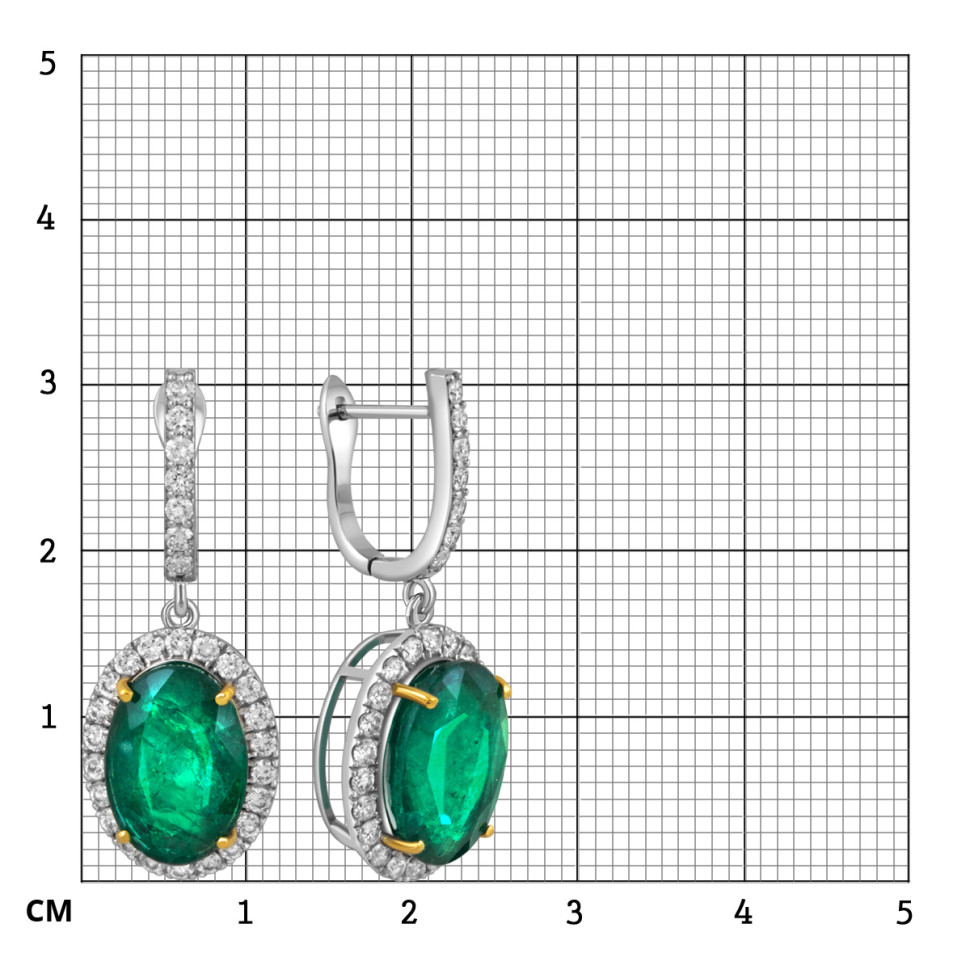 Серьги из белого золота с бриллиантами и изумрудами (055069)