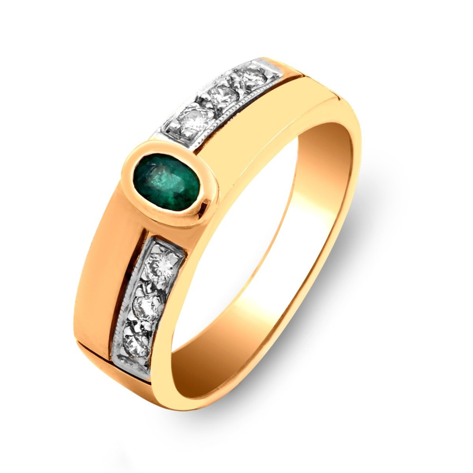 Кольцо из комбинированного золота с бриллиантами и изумрудом (016770)