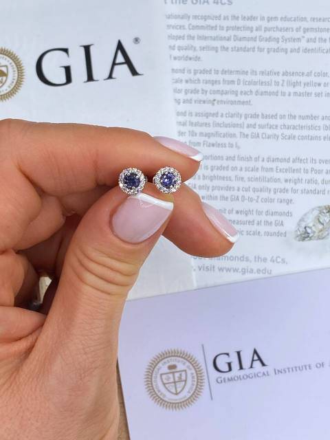 Серьги пусеты из белого золота с бриллиантами и танзанитами (056138)