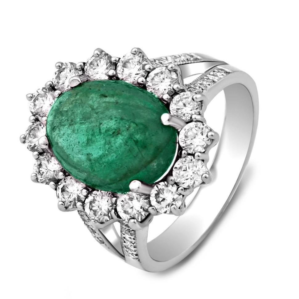 Кольцо из белого золота с бриллиантами и изумрудом (024241)