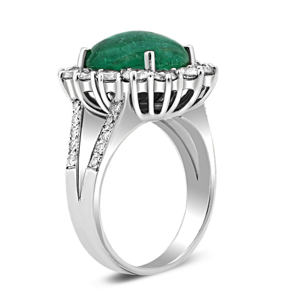 Кольцо из белого золота с бриллиантами и изумрудом (024241)