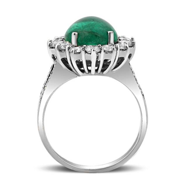 Кольцо из белого золота с бриллиантами и изумрудом (024241)