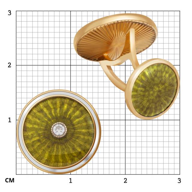 Запонки из жёлтого золота с бриллиантами и эмалью (039834)