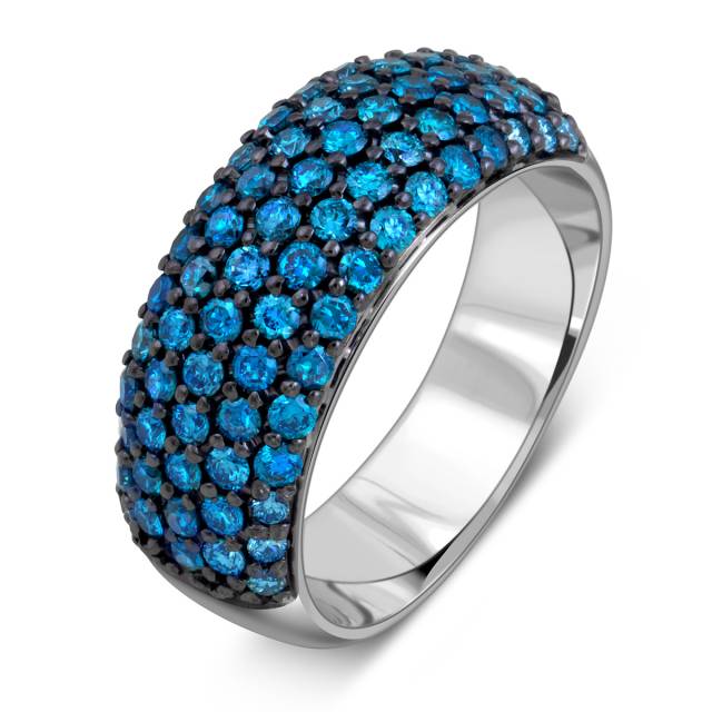 Кольцо из белого золота с голубыми бриллиантами (058474)
