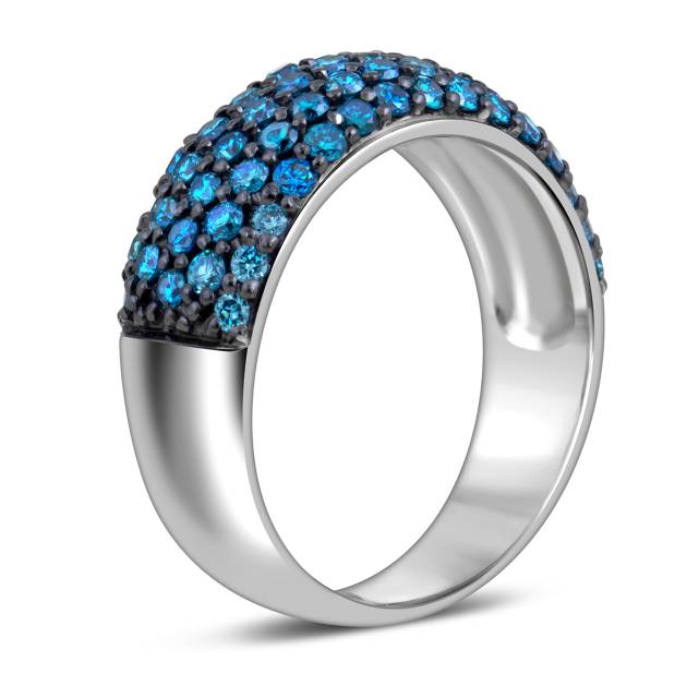 Кольцо из белого золота с голубыми бриллиантами (058474)