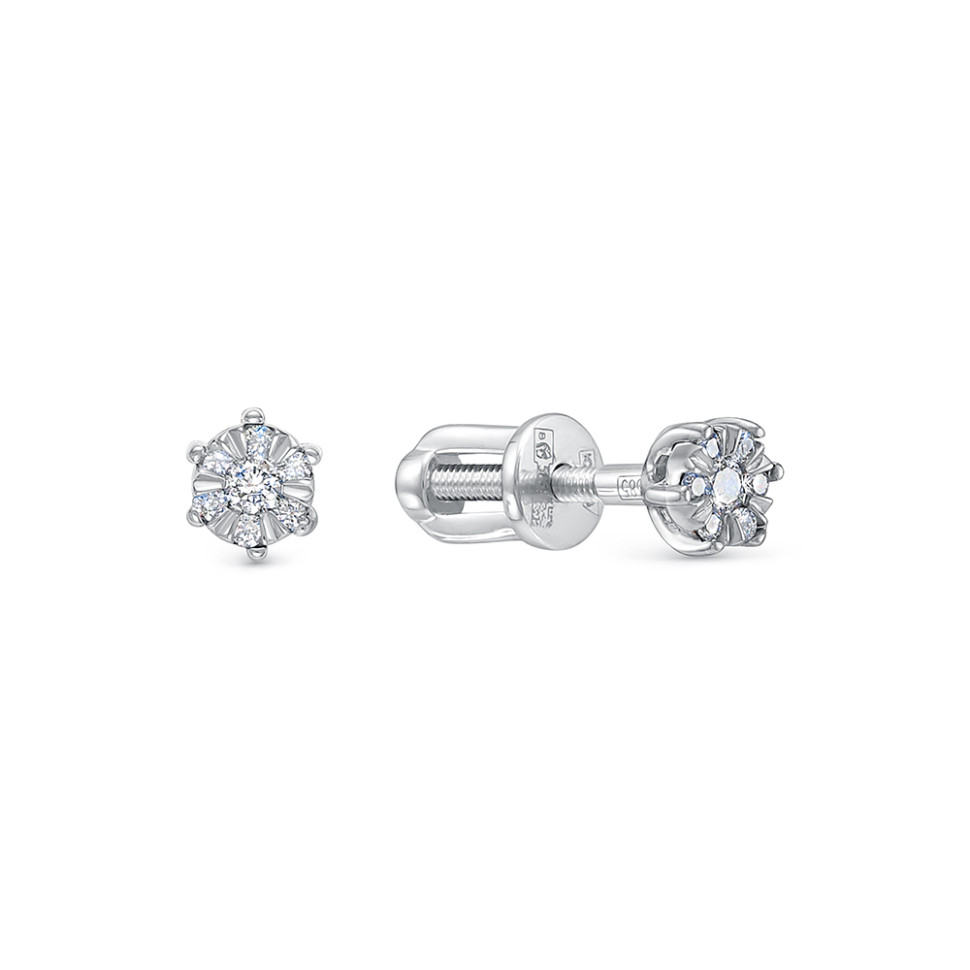 Серьги пусеты из белого золота с бриллиантами (061087)