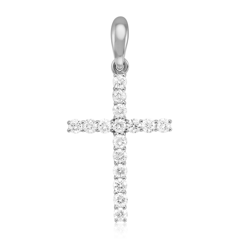 Кулон крест из белого золота с бриллиантами (052809)