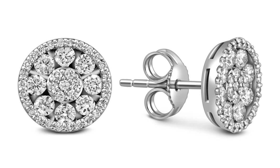 Серьги пусеты из белого золота с бриллиантами (055942)