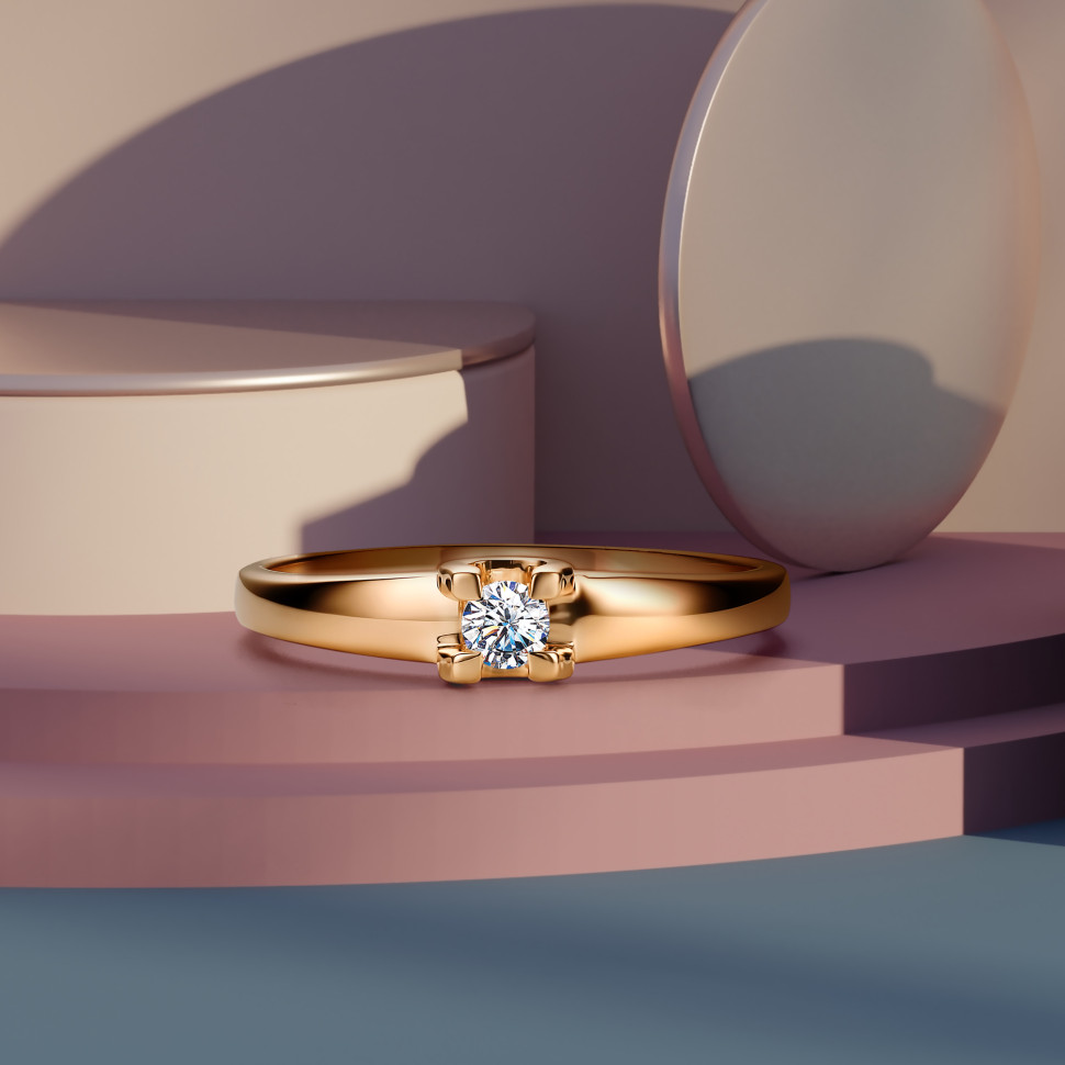 Помолвочное кольцо из красного золота с бриллиантом (031318)