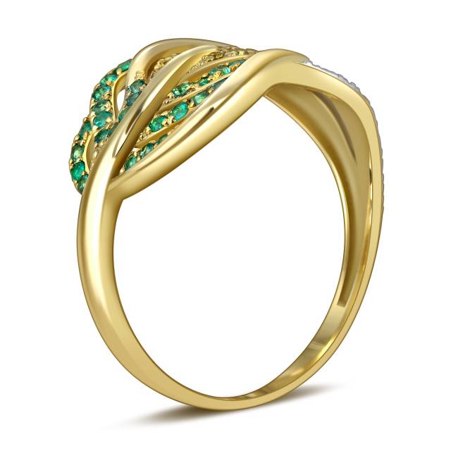 Кольцо из жёлтого золота с бриллиантами, изумрудами и жёлтыми сапфирами (059566)